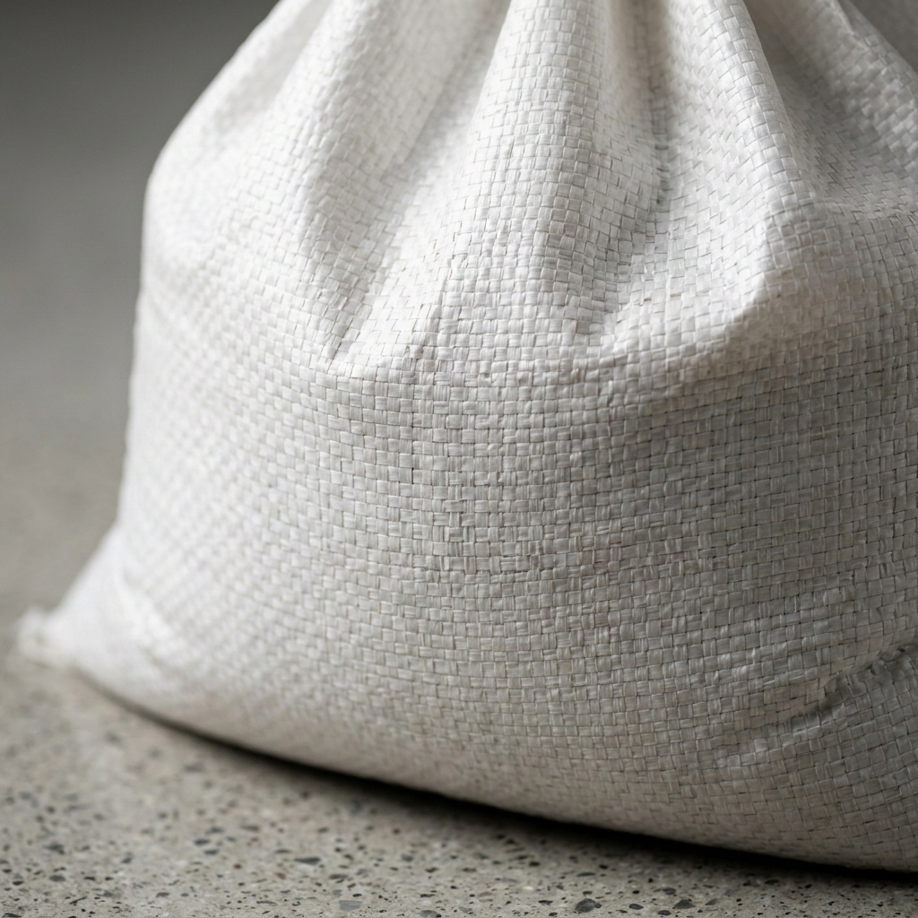 Close-up of woven polypropylene sandbag showing UV-resistant material texture